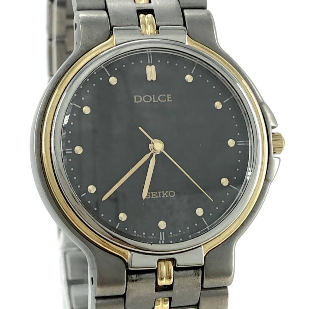New battery Working SEIKO DOLCE quartz manufactured in Black 10 ATM water 3 replaced. condition. 8N41-6140 watch, 1991. dial, titanium, ladies' watch