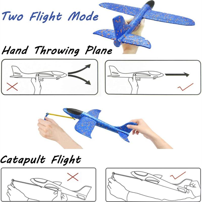Rubber Band Launch Foam Airplanes 13.5" Throwing Plane Glider Outdoor Catapult Slings Plane Toy Flying Gifts for Kids