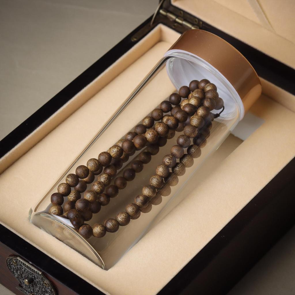 Hochwertiges Natürliches Agarholz 108 Perlen Buddhistisches Armband - Qinan Mehrfachumdrehung Geschäftsgeschenk in Luxuriöser Geschenkbox