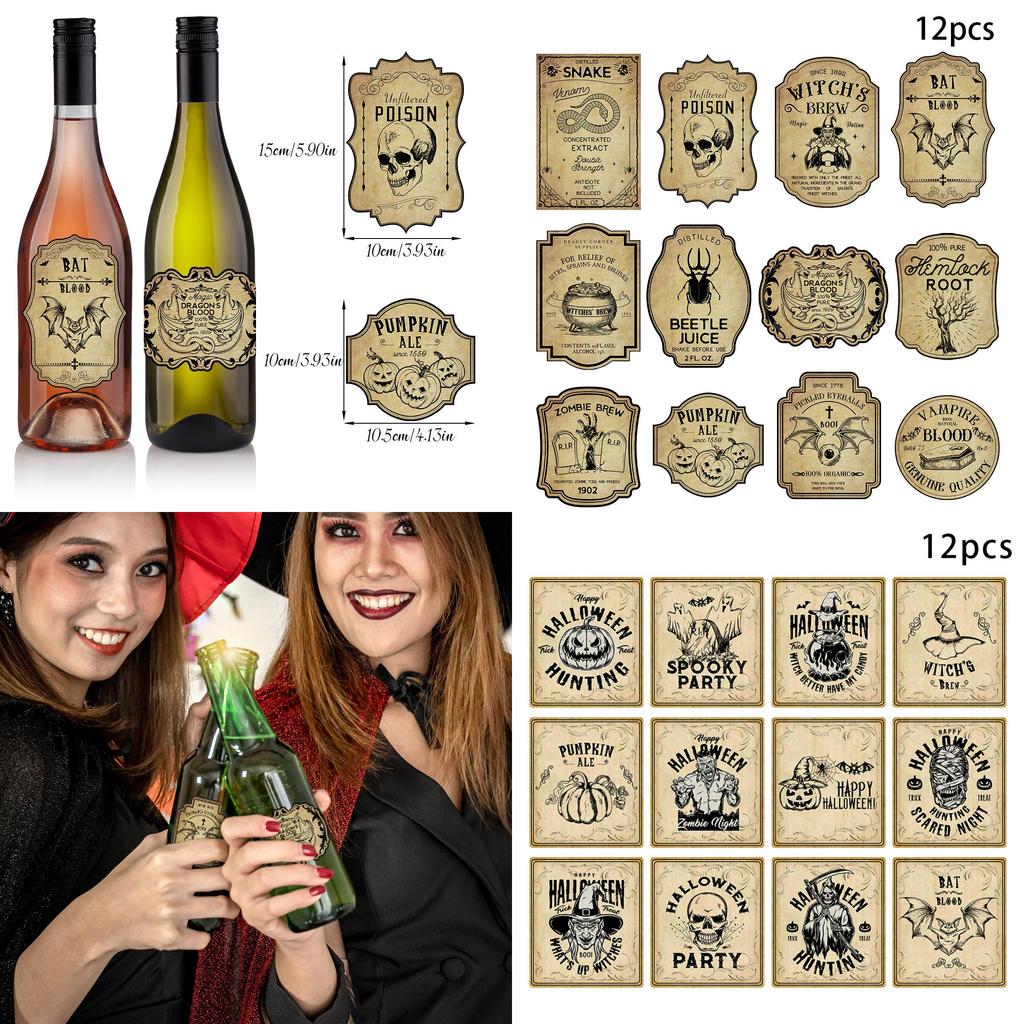 Halloween Vintage Flaschenaufkleber mit Kürbiskopf-Dekor zur Dekoration des Partyortes