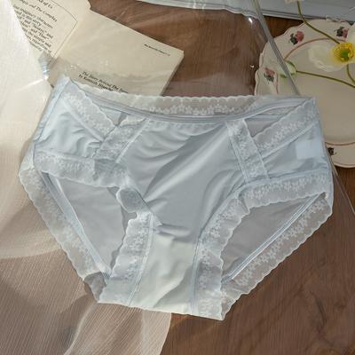 Mutandine in seta ghiacciata senza cuciture da donna, sensuali, traspiranti, antibatteriche, in pizzo sul cavallo, biancheria intima a vita media molto colorata