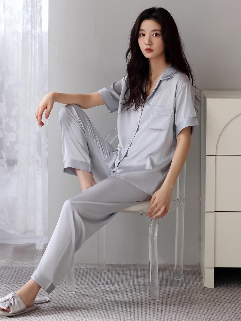 Women's Ice Silk Short Sleeve Pajama Set