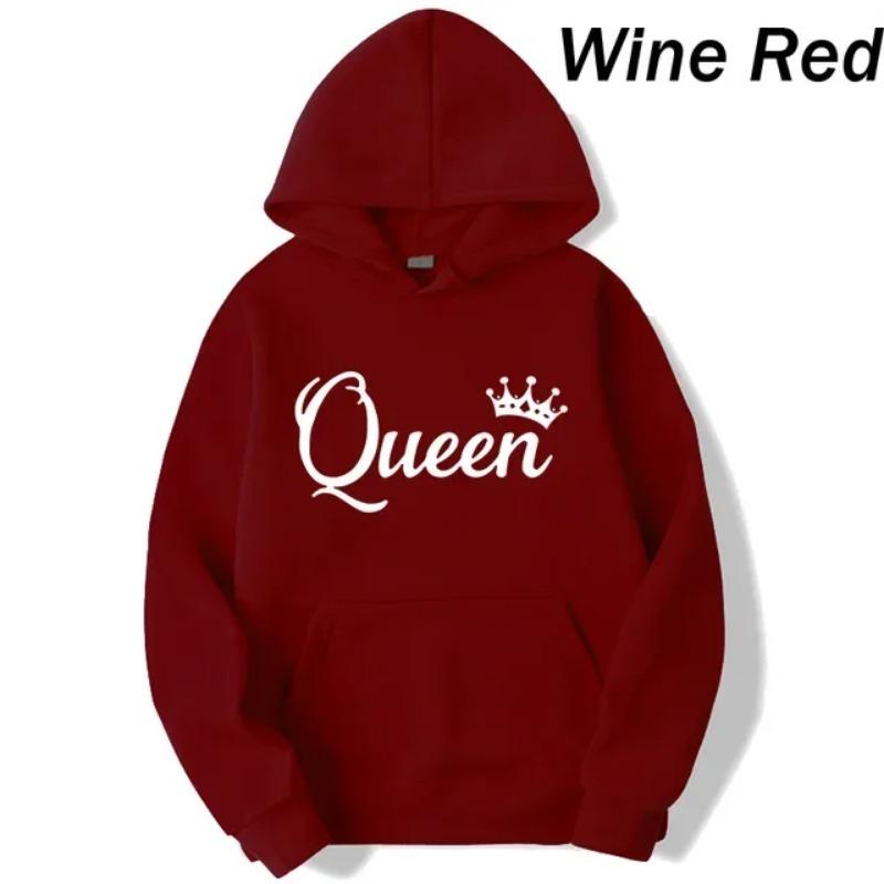 

Модные женские толстовки с длинным рукавом и капюшоном, унисекс, толстовки с принтом King Queen, повседневные уличные толстовки с капюшоном и свитшоты для пар, унисекс XXXL