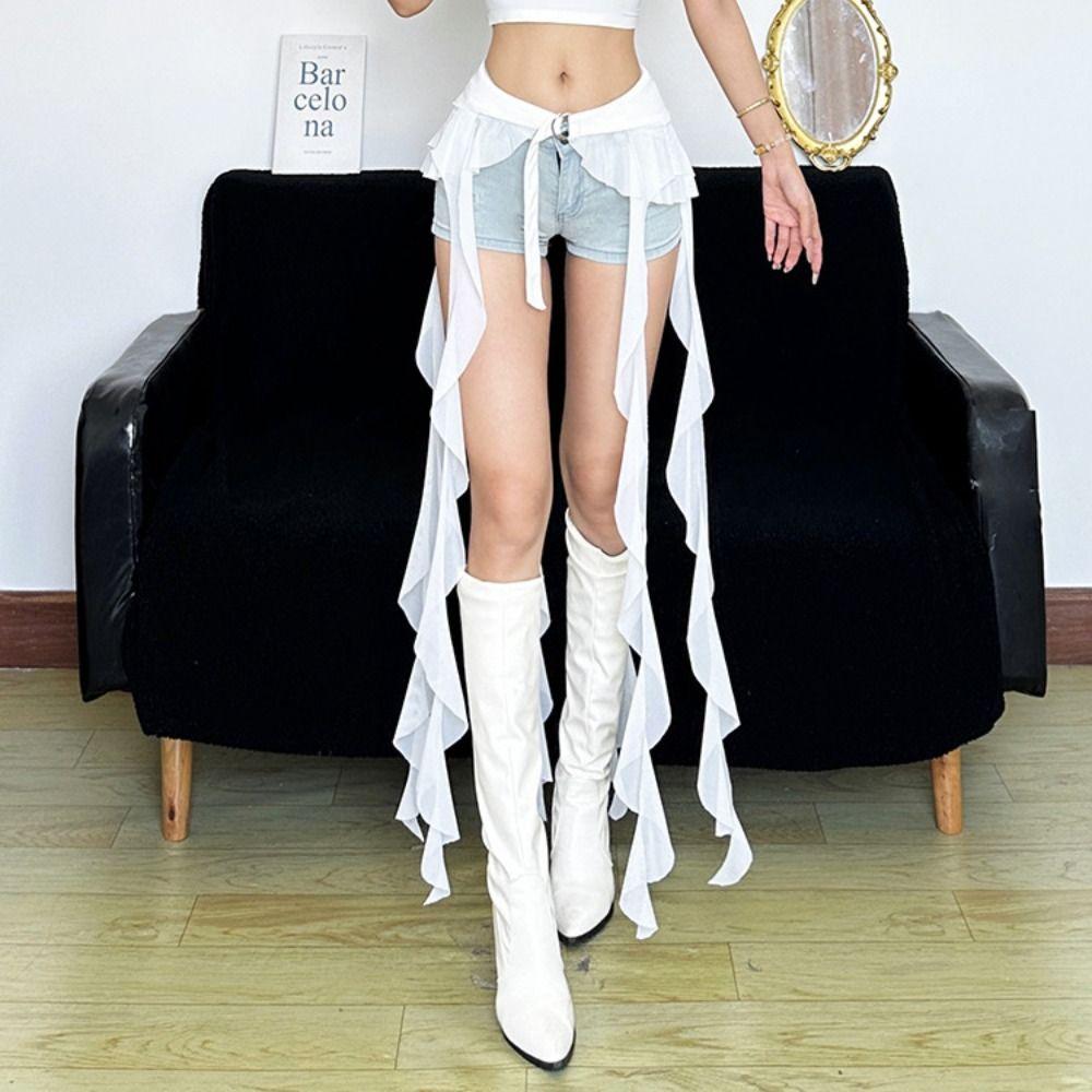 Adjustable Buckle Ruffles Belts for Women Long Tassel Butt Curtain Streetwear