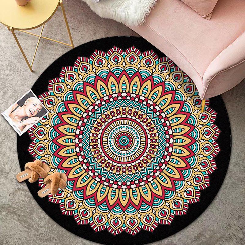Bohemian Round Living Room Carpet Retro Decoration Bedroom Easy Cleaning Non-slip Rug Lounge Coffee Tables Washable Floor Mat