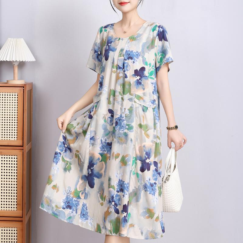 Elegant Woman Summer Dress Casual Loose Short Sleeve Long Dresses Plus Size Woman Clothing
