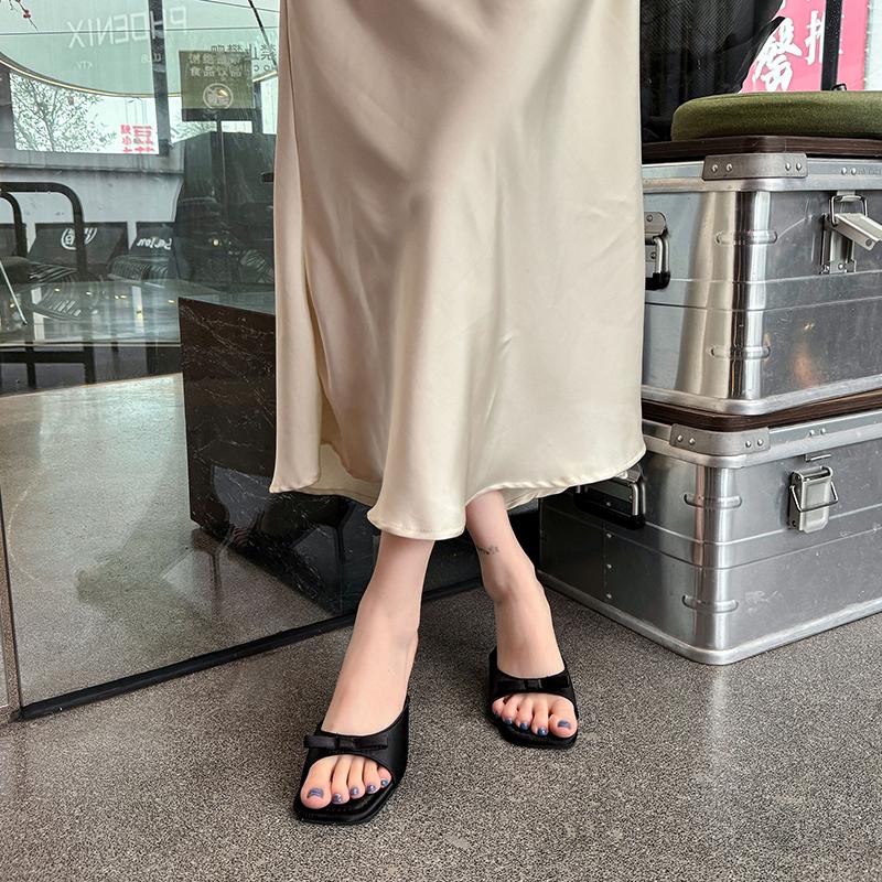 Elegant Leopard High Heeled Sandals for Women Fashion Bow-Knot Square Toe Sandal Female Office Ladies Thin Heels Sandalias Mujer