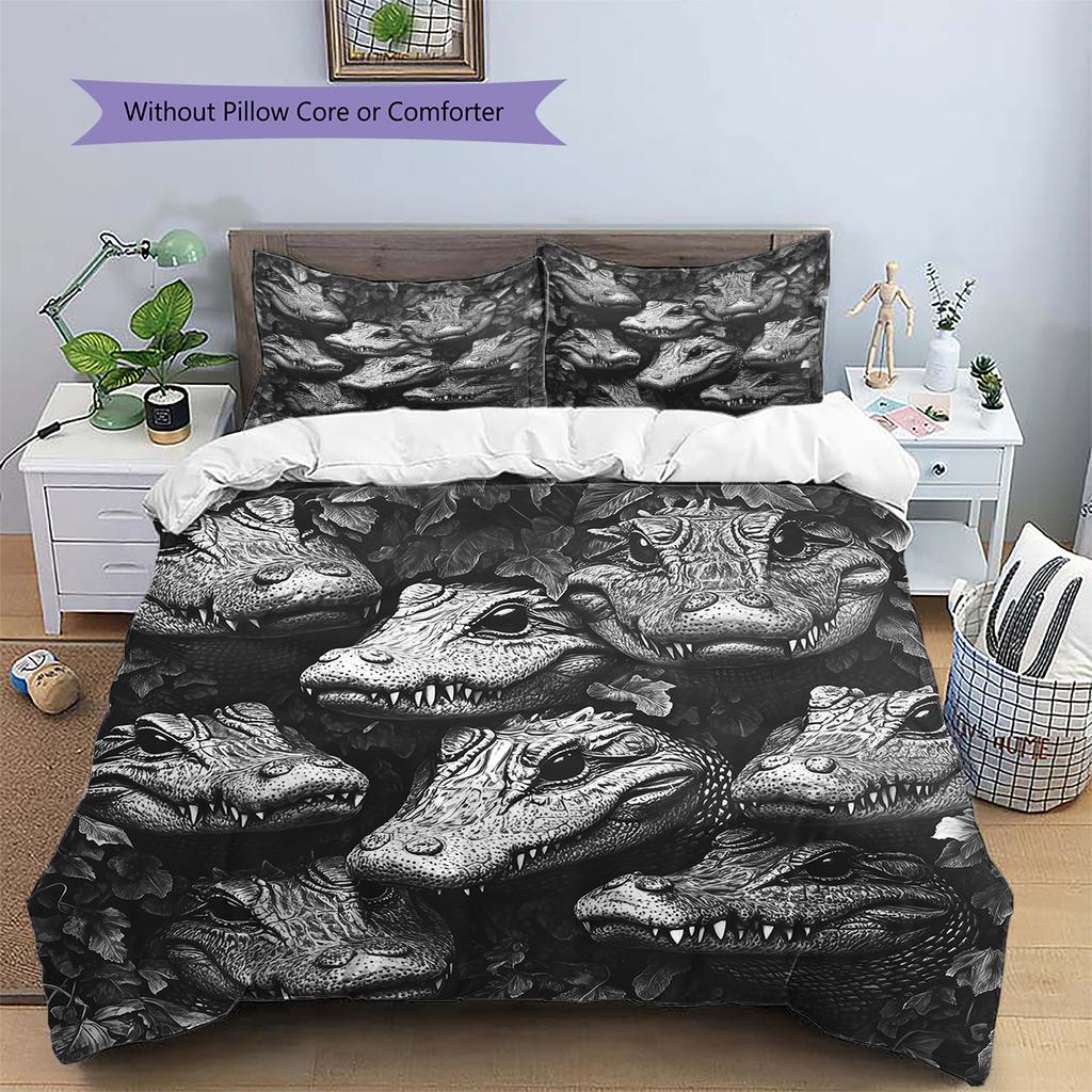 Black Crocodile Pattern Bedding Home Decoration Birthday Gift (1 * Duvet Cover + 2 * Pillowcase, Without Core)