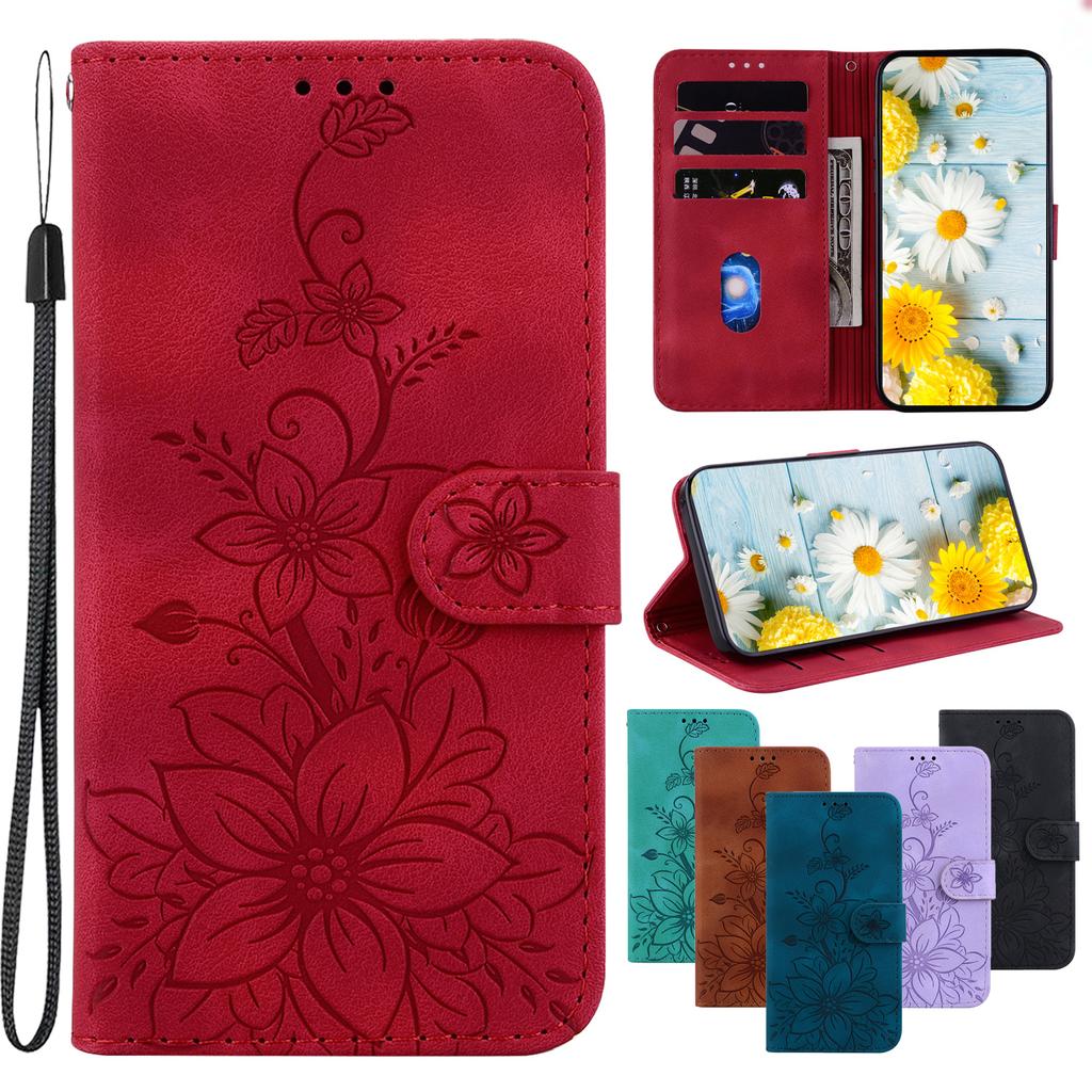 Lily Fower Embossed Flip Leather Case For Umidigi A3S/F1/A7S/A5 A7 A9 Pro Kickstand Wallet Card Slots Cover Holster