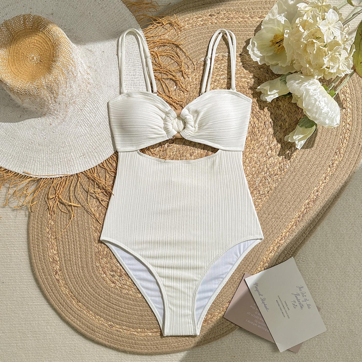 2026 European and American New Solid Color One-piece Special Fabric Swimsuit Swimsuit Bikini S
