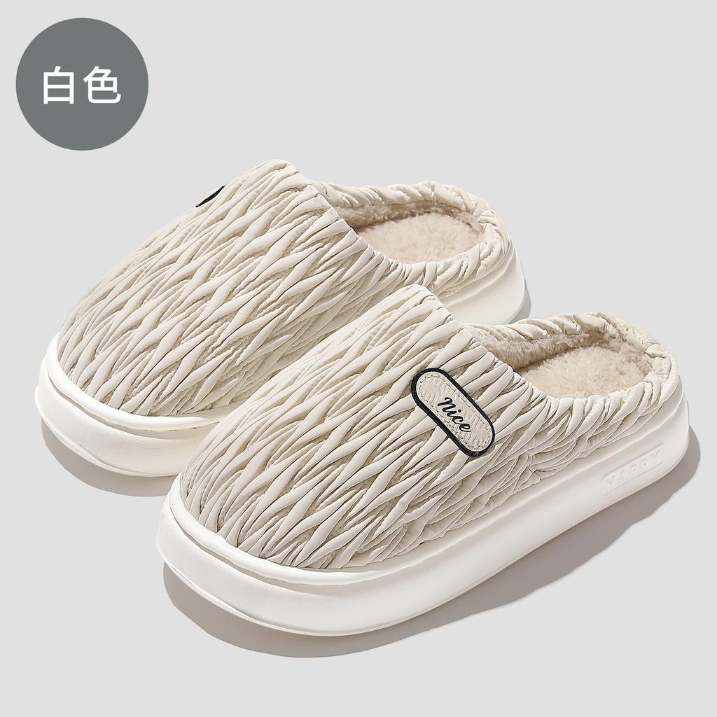 pu waterproof cotton slippers autumn and winter new couple home indoor thick plush warm soft bottom cotton mop