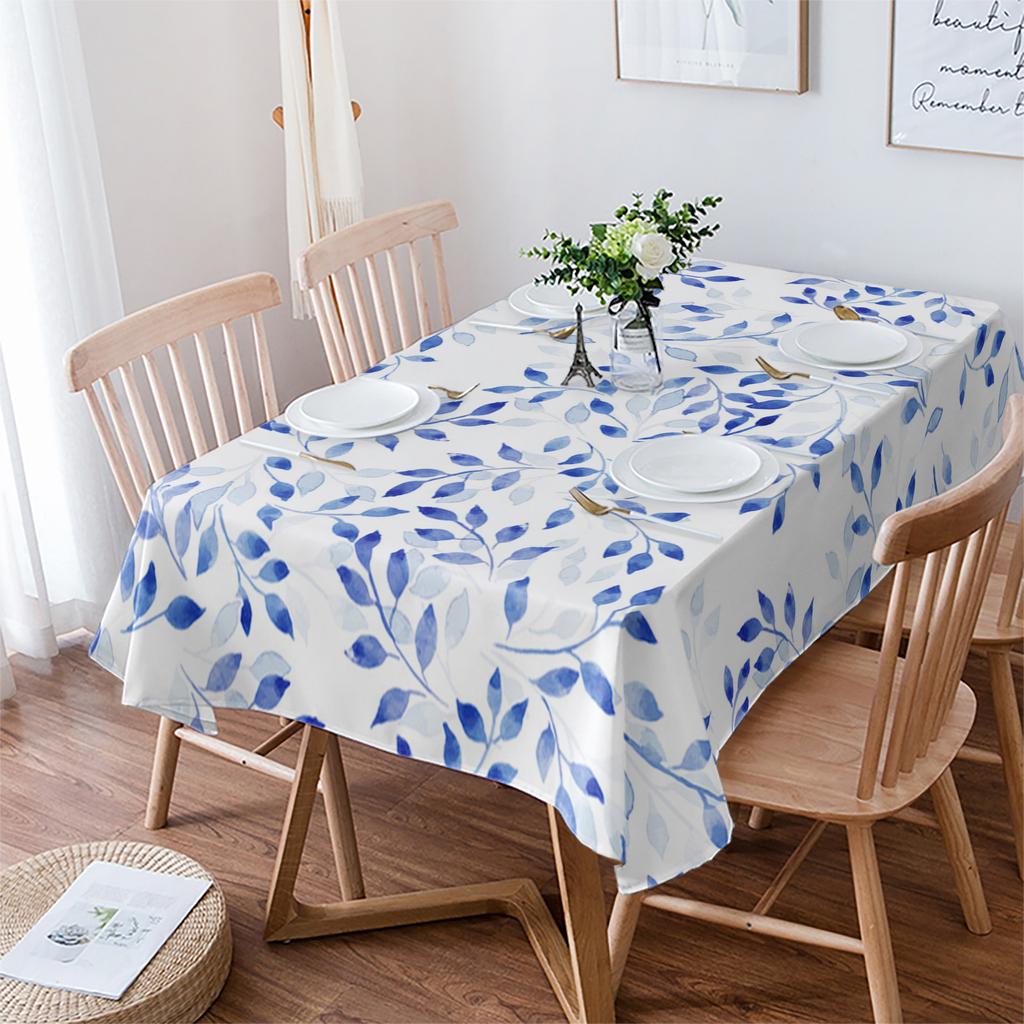 Blue Abstract Leaf Texture Tablecloth Holiday Decor Waterproof Rectangular Tablecloths Wedding Decor Table Cover