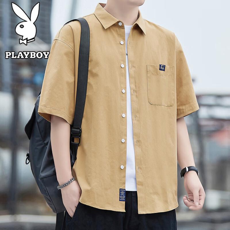 PLAYBOY Men s Pure Cotton Short-Sleeve Lapel Shirt M