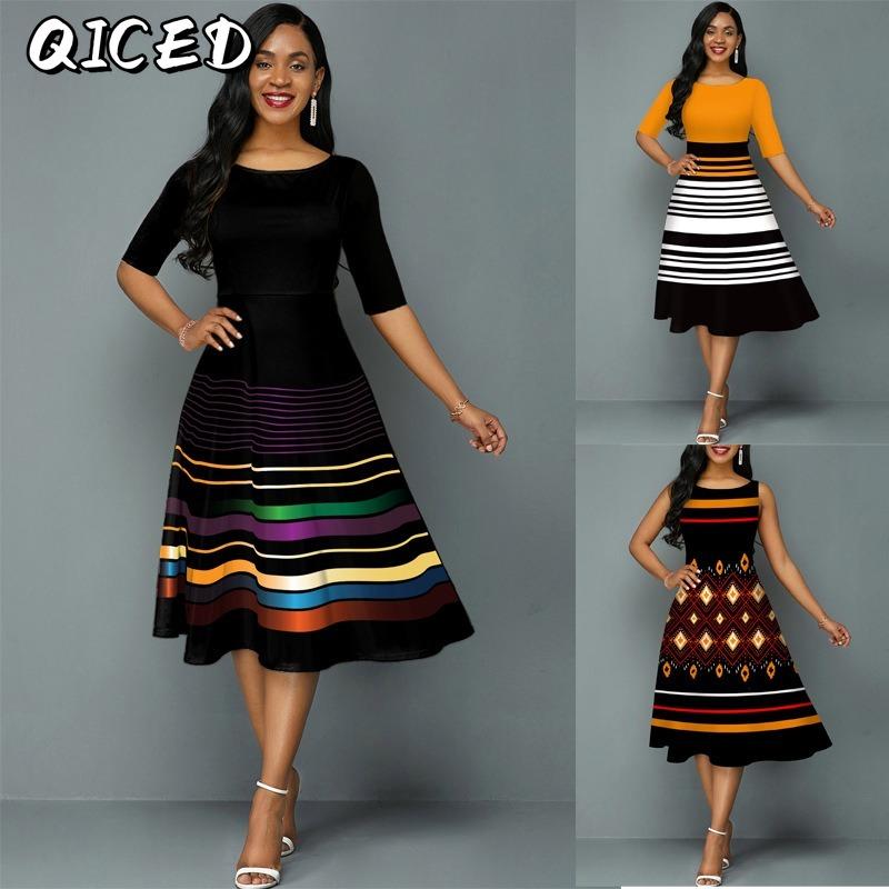 QICED Fashion Summer Spring 1/2 Sleeves O-Neck Casual Dresses