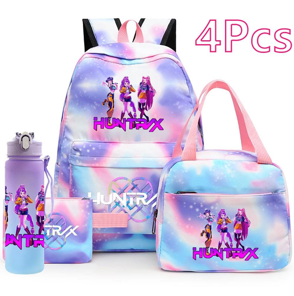 4Pcs/set K-Pop Demon Hunters Printed Backpack Handbag Pencil Case 750Ml Water Bottler for Teenager Boy Girl Large Capacity Waterproof Schoolbag