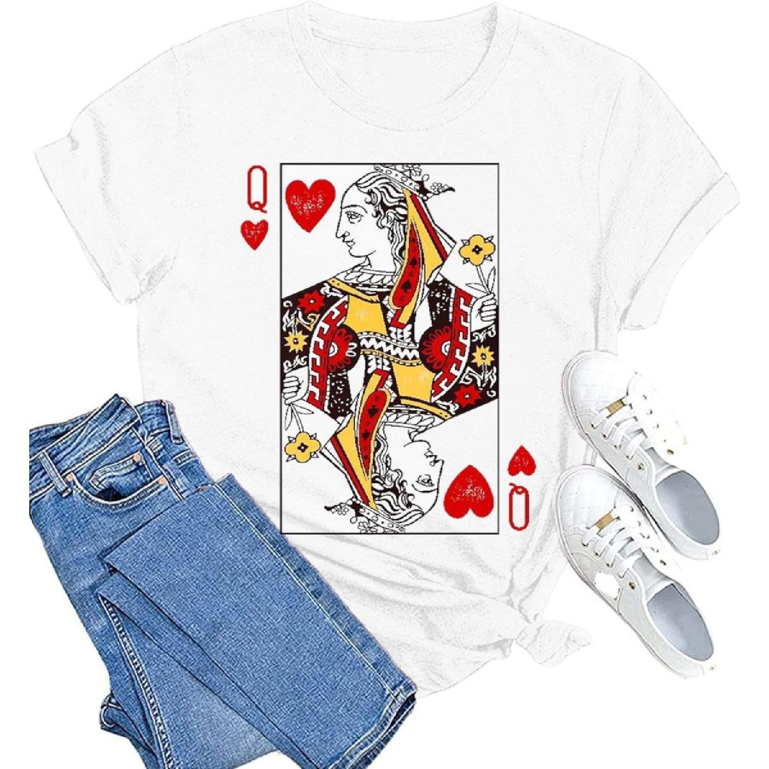 Футболка Королева Червей Женская Винтажная Графическая Футболка Смешная С Принтом Букв Короткий Рукав Королевская Футболка Топы S