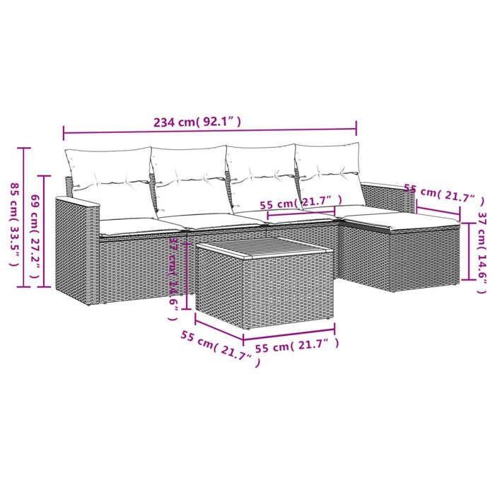 VidaXL Garden Lounge Set with Cushions 6 Pcs, Patio Sofas, Patio Furniture Set, Outdoor Furniture, Black 3225922