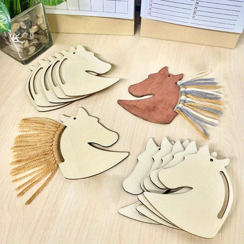 Top Quality 24 Pcs Wooden Horse-head-shaped Decorations, Painting Supplies, Diy Handicrafts, Wooden Hanging Decorations