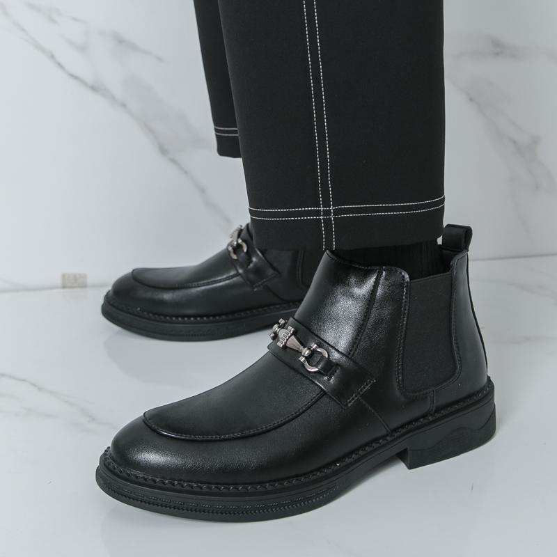 Men patent leather loafer Formal Business Ankle Boots Black Shoes High Boots Large Size