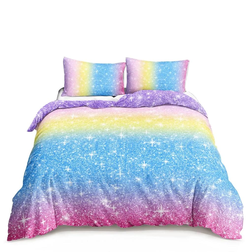 Kawaii Moon Starry Night Sky Duvet Cover Set Blue Pink Purple Star Galaxy Bedding Sets Full Size for Boys Girls Comforter Cover