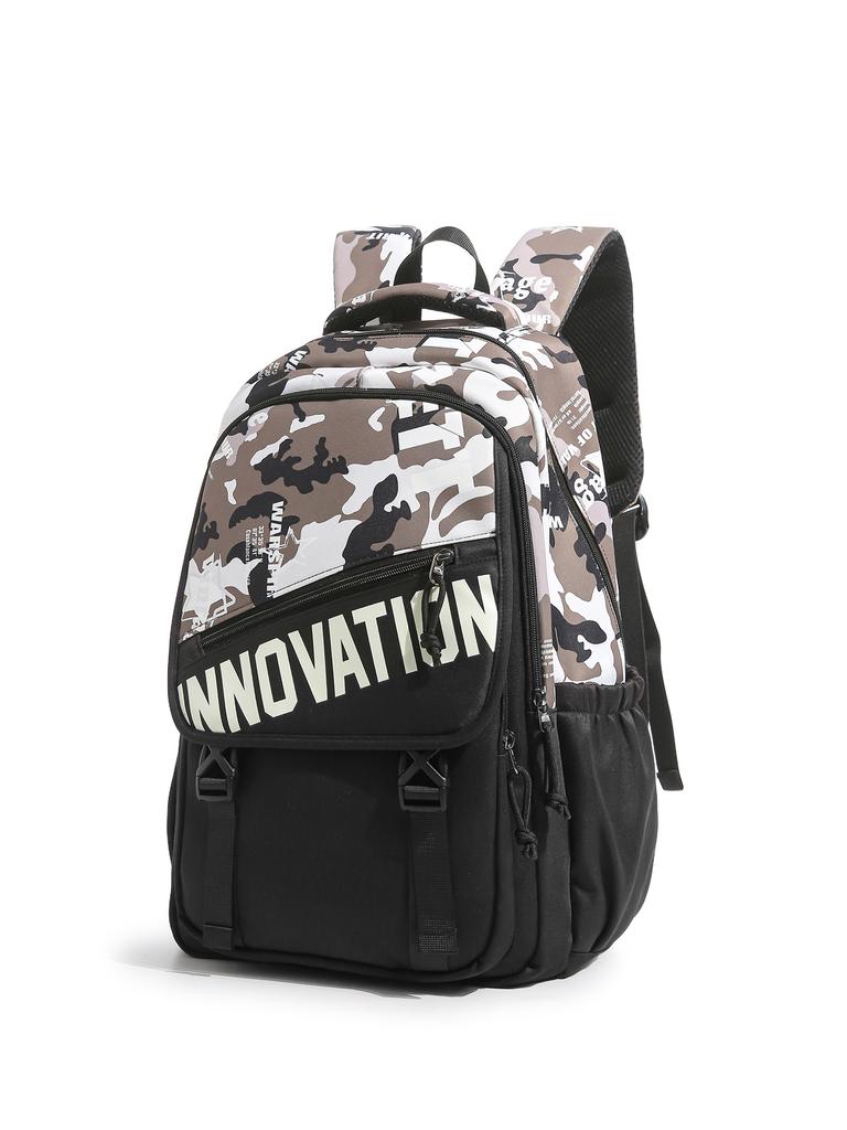 Schoolbag American Trendy Cool Camouflage Splicing Backpack Male College Student Tooling Style Street Travel Leisure Travel Versatile Schoolbag