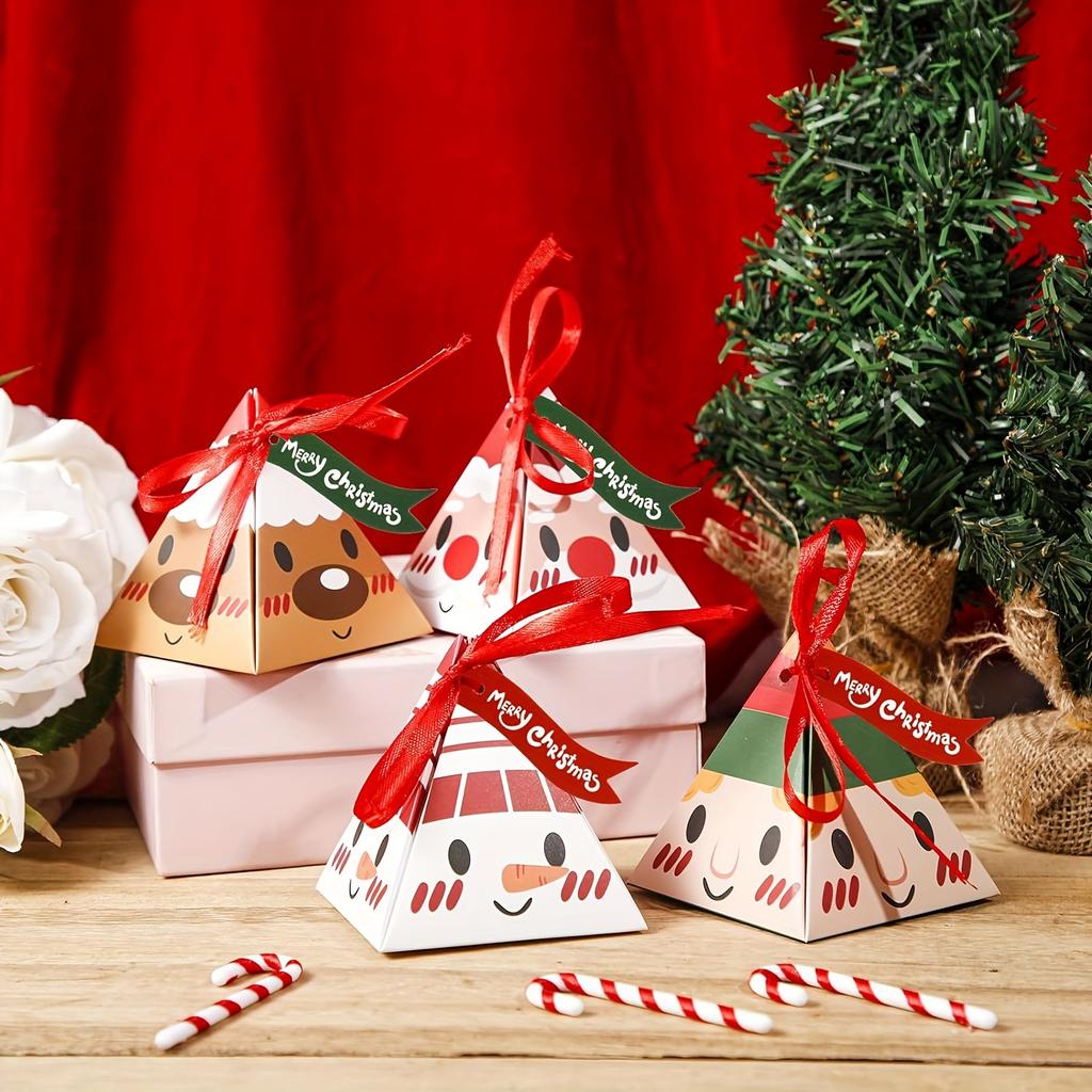 50pcs Christmas Boxes, 6 Styles Christmas Gift Boxes Xmas Paper Boxes with Ribbon Boxes for Christmas Party Supplies