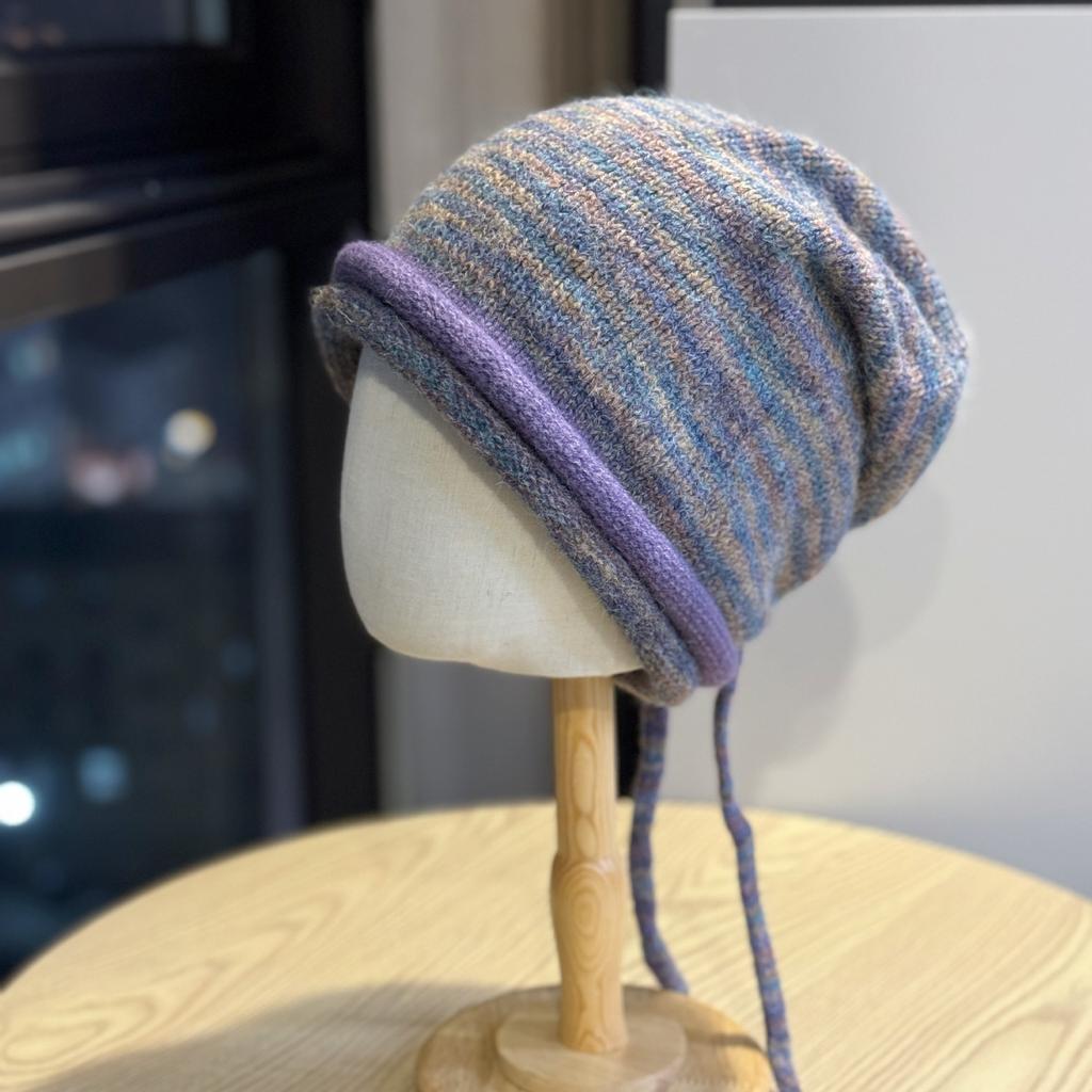 New Style Double Rolled Edge Face-showing Small Pile Hat for Women Korean Style Colorful Fashionable Warm Woolen Hat Big Head Circumference Cold Hat