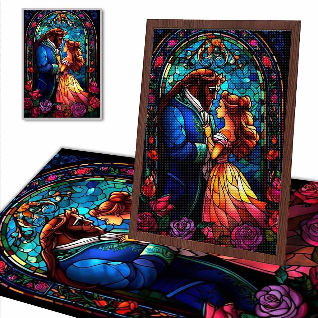 5D-Diamantmalerei-Sets zum Selbermachen für Erwachsene, „Die Schöne und das Biest“ – Komplettes Set mit runden Kristalldiamanten für Anfänger zur Wanddekoration zu Hause