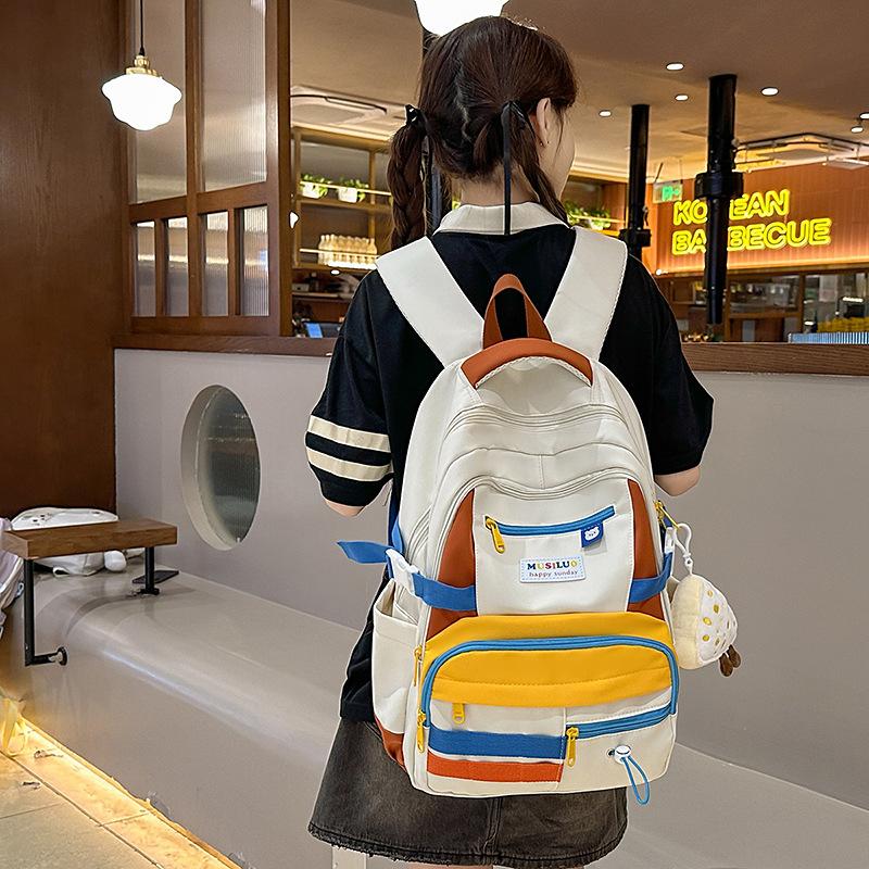 Schoolbag Harajuku student travel backpack contrasting color girl backpack American retro large-capacity high school student schoolbag