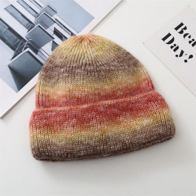 Tie-dye Knitted Wool Hats for Children In Autumn and Winter Show Their Faces. Hundred Small Retro Gradual Changes Baotou Cold Hat Cover Head Warm Hat