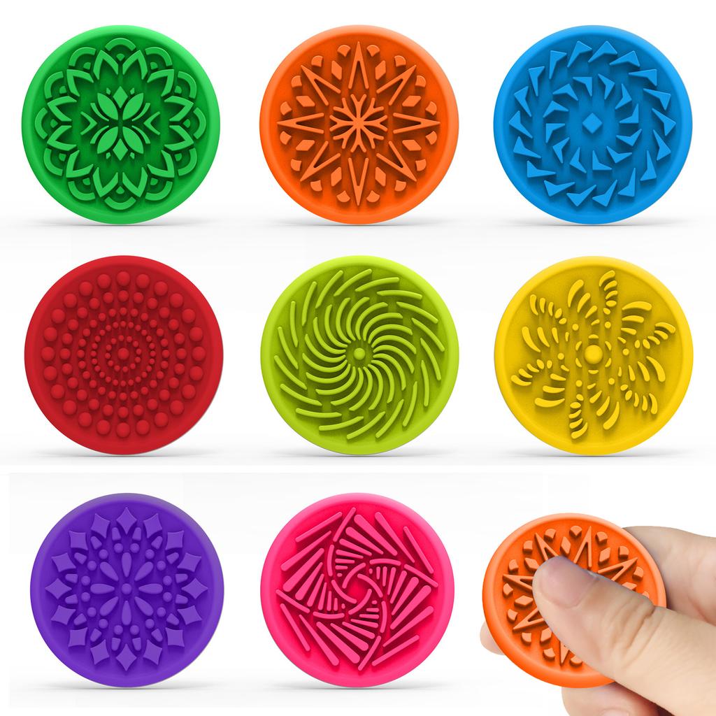8PCS Round Sensory Stone Calming Down Stress Relief Silicone Floral Worry Stone Fidget Toys for Children Adult Party Favors