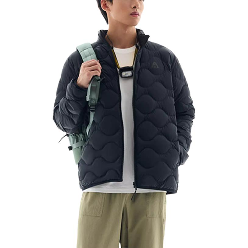 Anta Outdoor Series Solid Color Stand Collar Zipper Long Sleeve Down Jacket Men Outerwear Basic-Black 952446901-1