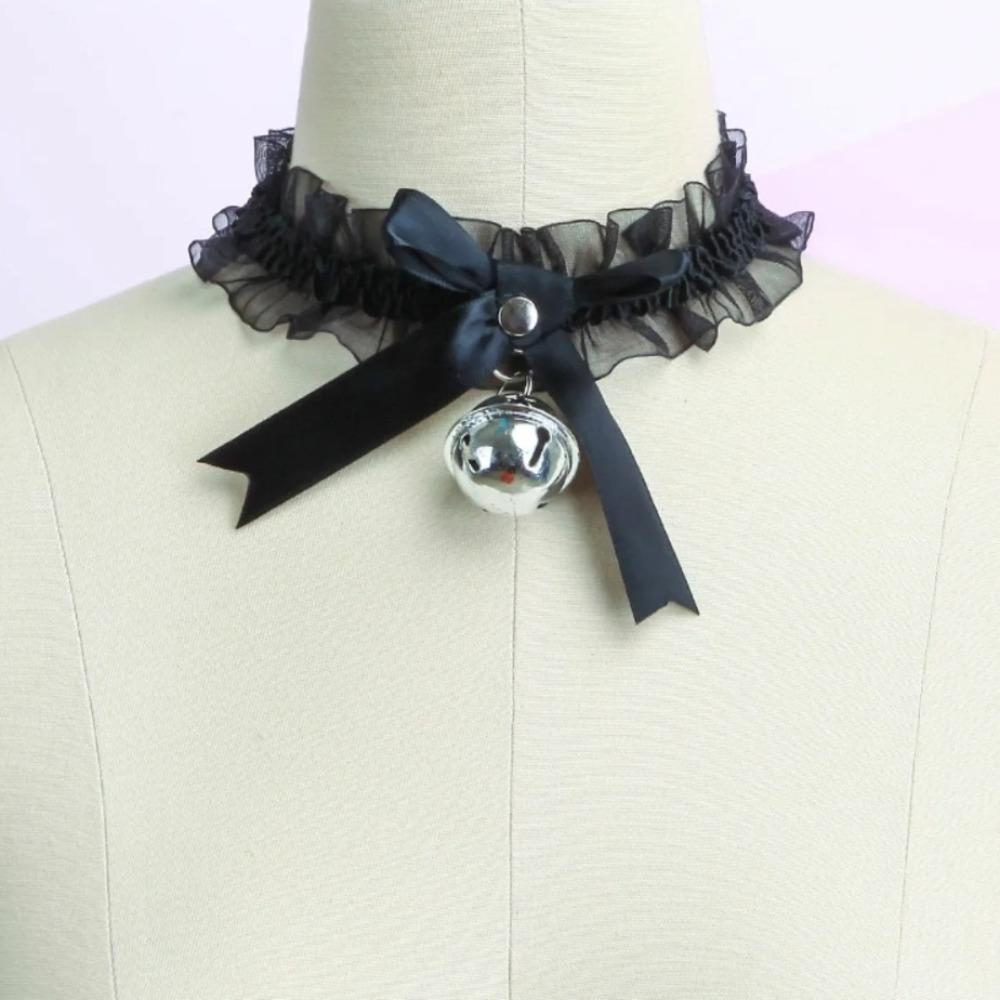Gothic Lace Bow Bell Pendant Necklace with Butterfly Necklace Cute Collar for Women Fashion Jewelry Accessories Goth Necklace