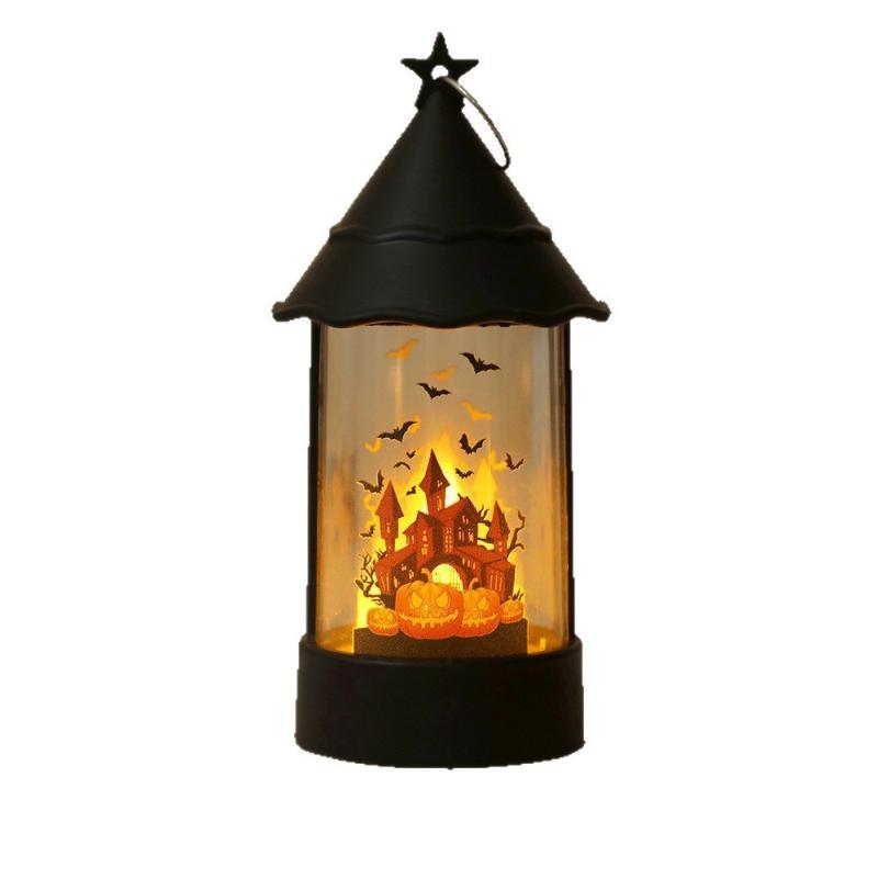 Halloween Led Candle Lantern Pumpkin Ghost Castle Pattern Portable Hanging Wind Lamp Holiday Party Tabletop Decor Props Gift