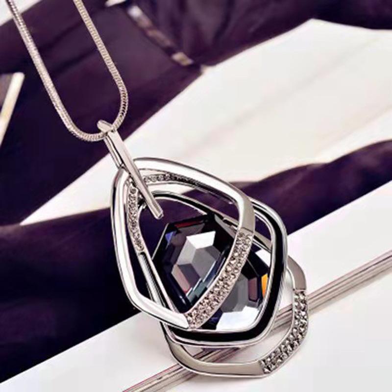 Statement Geometric Crystal Necklaces Pendant For Women Sweater Chain Choker Collier Femme Fashion Long Necklace Femme Collar Jewelry