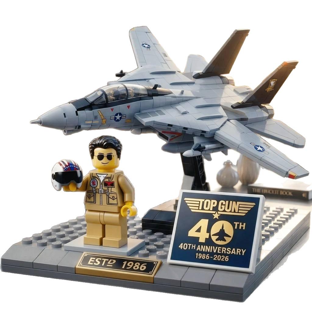 טופ גאן 40 שנה מטוס קרב F-14 טומקט סט לבני בנייה מיניפיגור טייס כלול דגם מטוס גדול