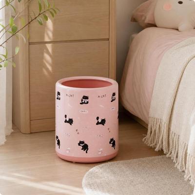 Niedriger Mülleimer mit Katzenmotiv | Glatter, abgerundeter Körper, Müllbehälter mit Doppelschicht, für Schlafzimmer Pink
