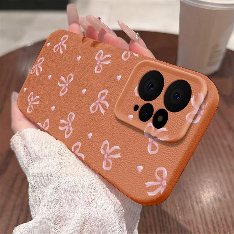 Bowknot Print Slim TPU Soft Leather Texture Case For Xiaomi 13T Pro Poco X6 Redmi Note 14 13 Pro 12 11 Matte Shockproof Lens Protection Phone Cover