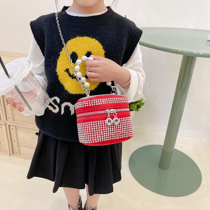 Princess Mini Rhinestone Crossbody Handbag with Pearl Handle