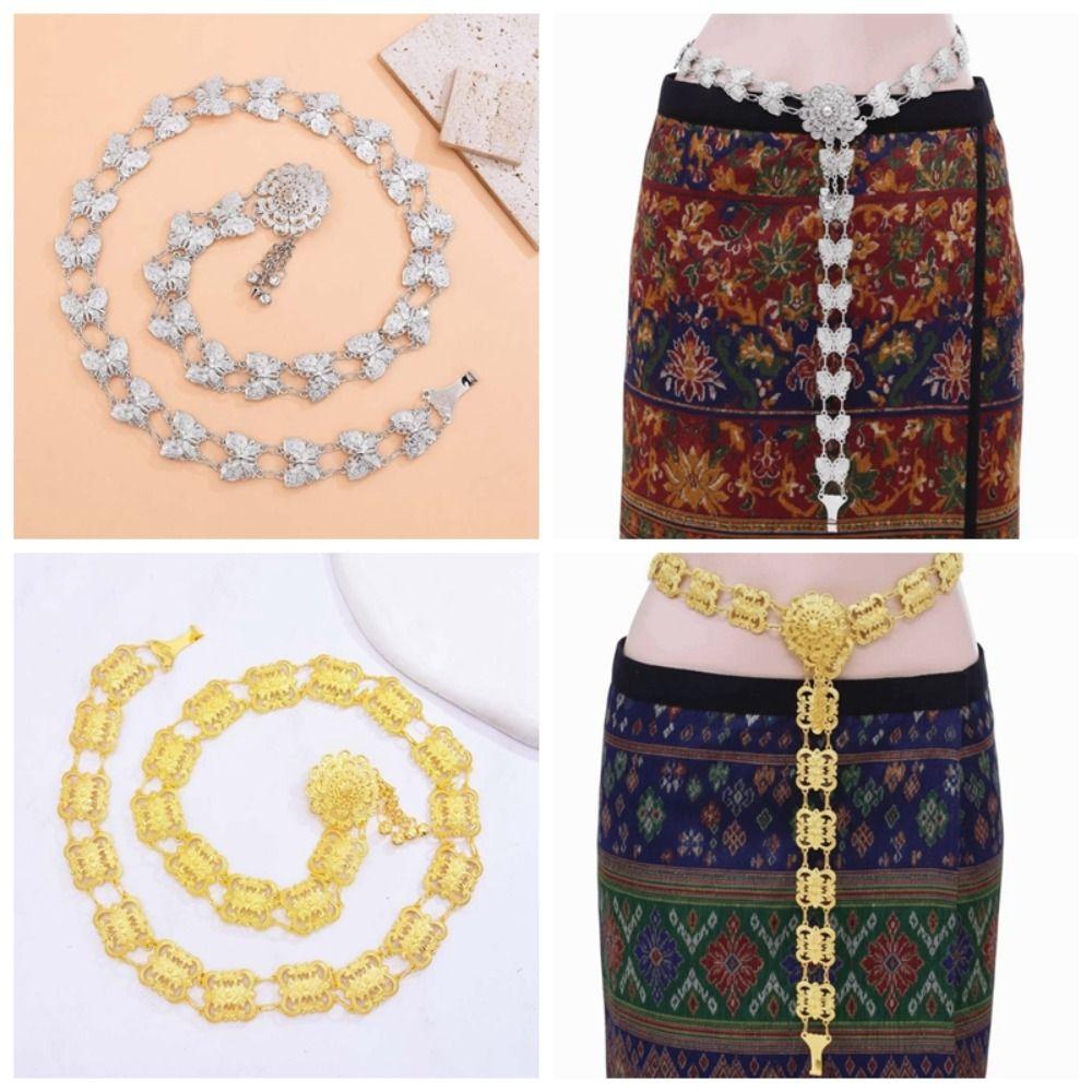 Retro Tassel Dai Ethnic Style Belt Metal Golden Waist Chain Thai Style Waistband for Gift