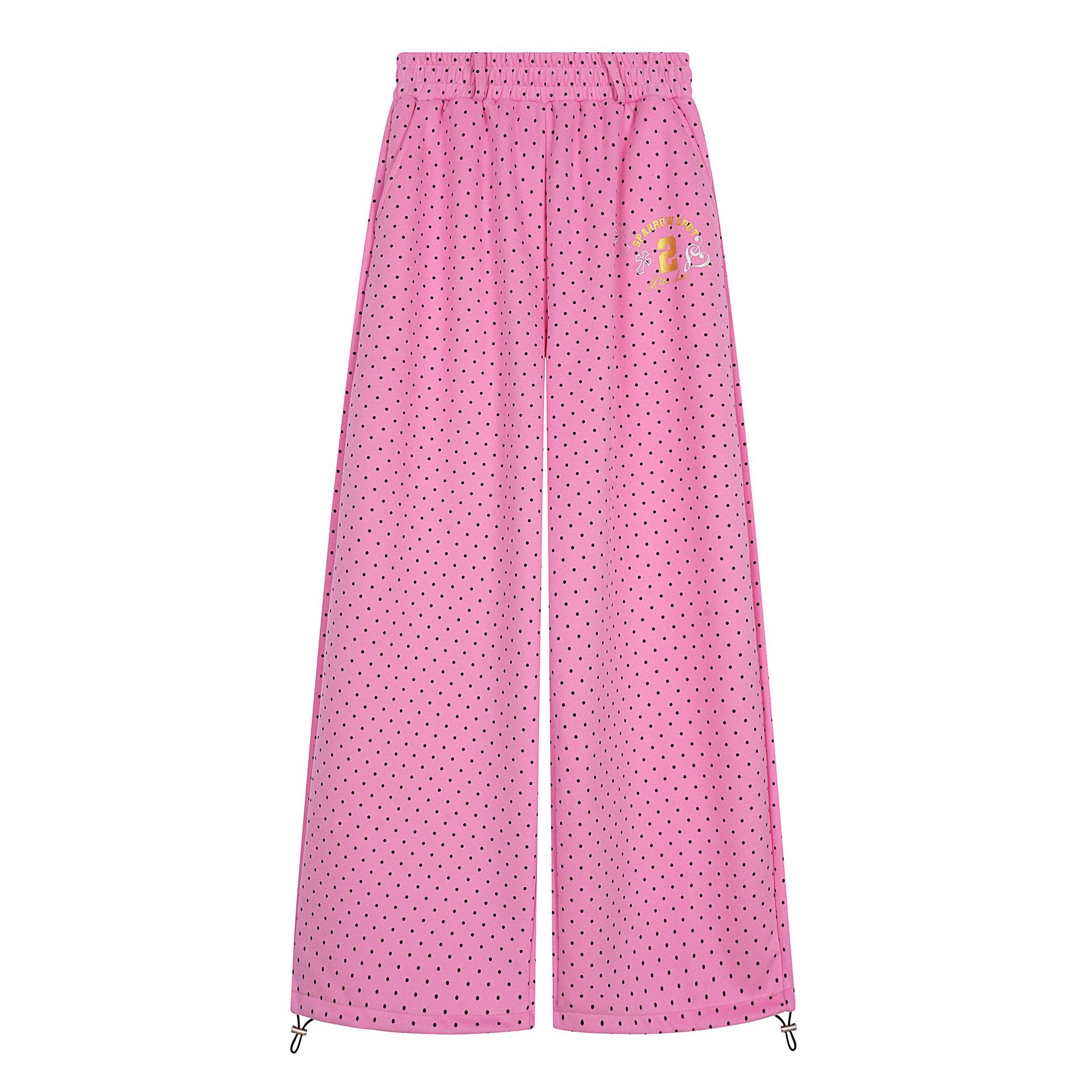 Unisex Retro Pink Polka Dot Wide-Leg Sweatpants S