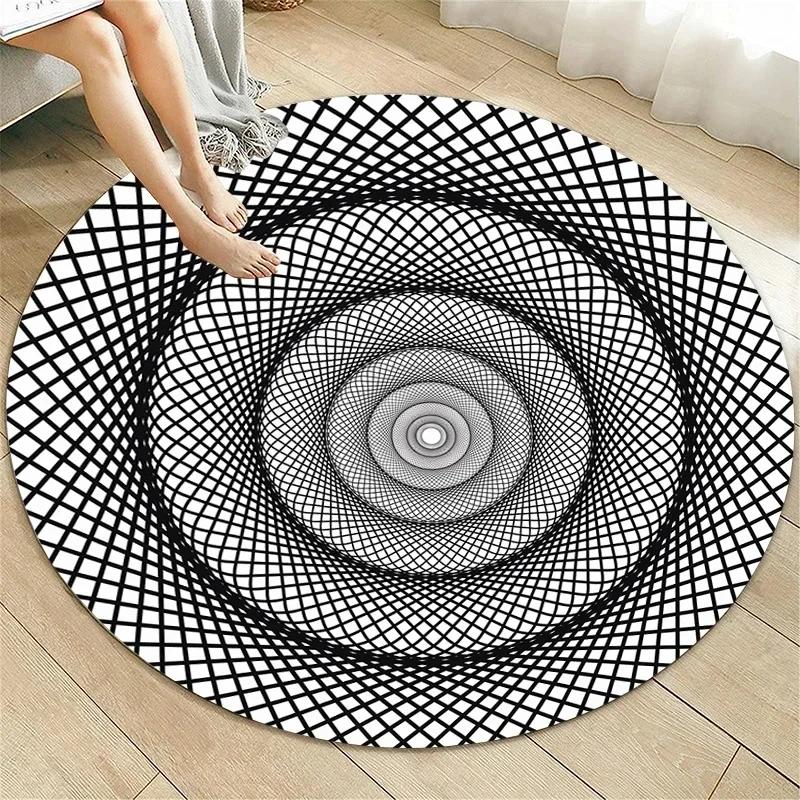 Psychedelische Illusion Runder Teppich Abstraktes Geometrisches Muster Teppiche für Wohnzimmer Schlafzimmer Sofa Dekor Rutschfeste Kreisbodenmatte