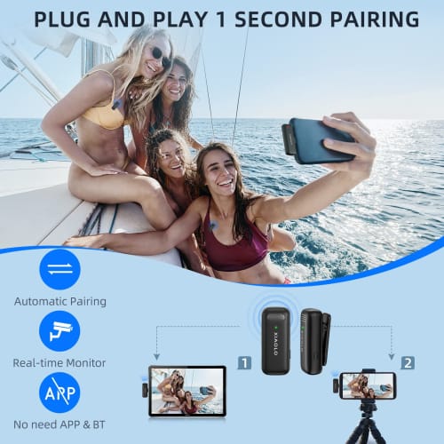 XIAOLO Wireless Microphone - Lapel Microphone - External Smartphone Microphone for iPhone/iPad - Noise-Canceling Microphone - 20M Transmission Range -