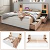 Soft Bed 160x200cm Double with 2 Drawers Bedside Cabinets Reading Light Headboard USB Charging Function Strong Wood Slat Support Bedroom Furniture