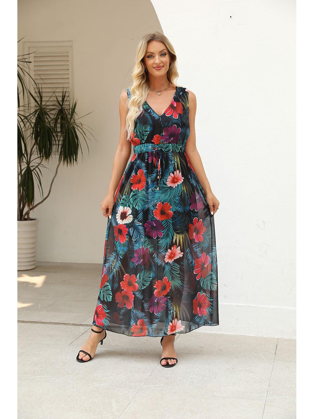 

European-American Summer Backless Bandage Print Dress - Bestseller L