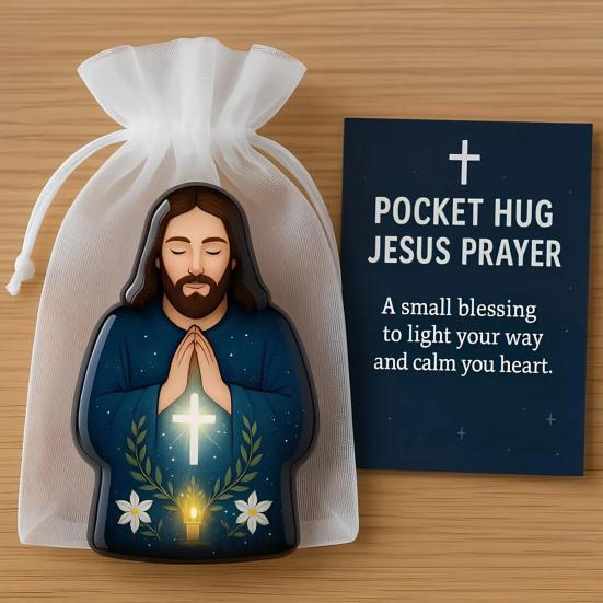 Pocket Hug Jesus Gift Blessing Jesus Prayer Figurine with Card Christian Pocket Hug Keepsake Religious Faith Ornament for Christian Gifts