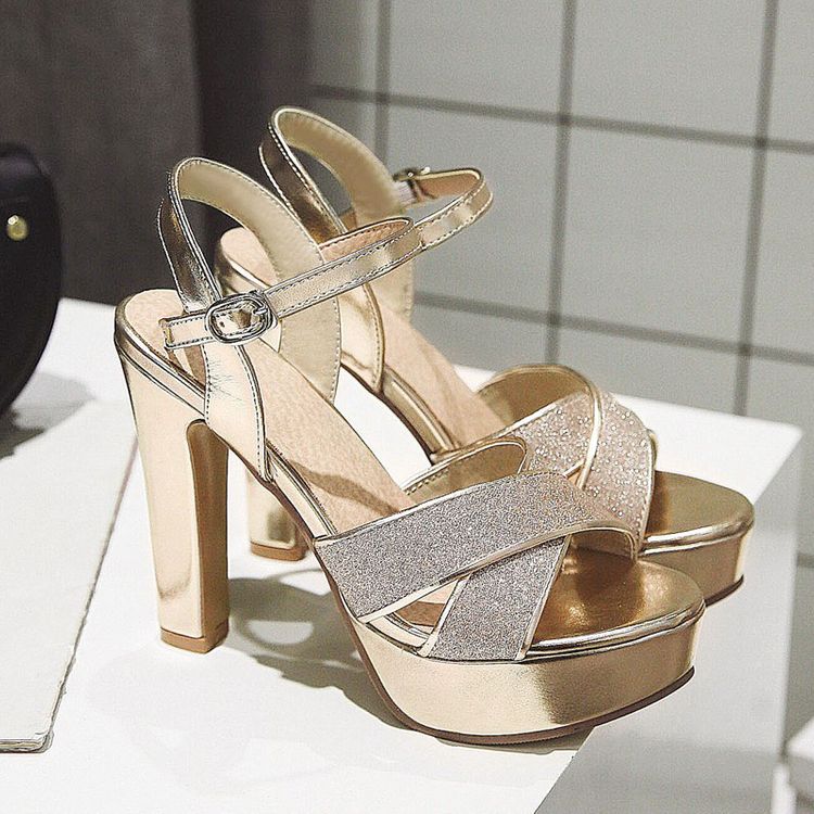 Dámské sandály na vysokém podpatku sexy evropský a americký styl voděodolná platforma sandály s otevřenou špičkou na silném podpatku velké dámské boty