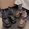 Winter Plateau Dicke Sohle Damen Röhrenstiefeletten Design Gürtelschnalle Punk Stil Leder Modern Kurz Bottes Femmes