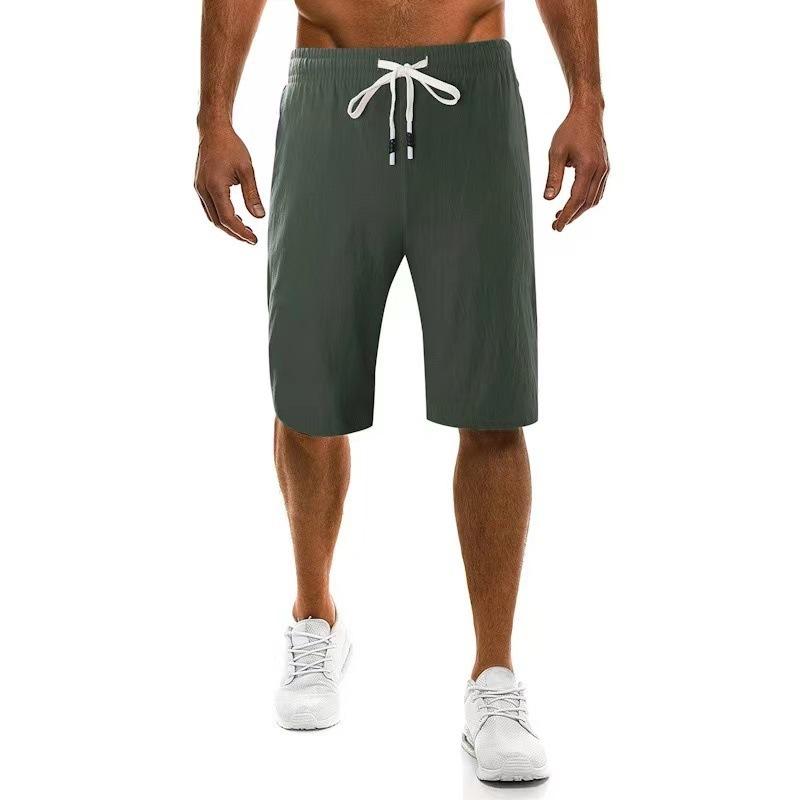 Mens Solid Color Drawstring Elastic Waist Casual Shorts