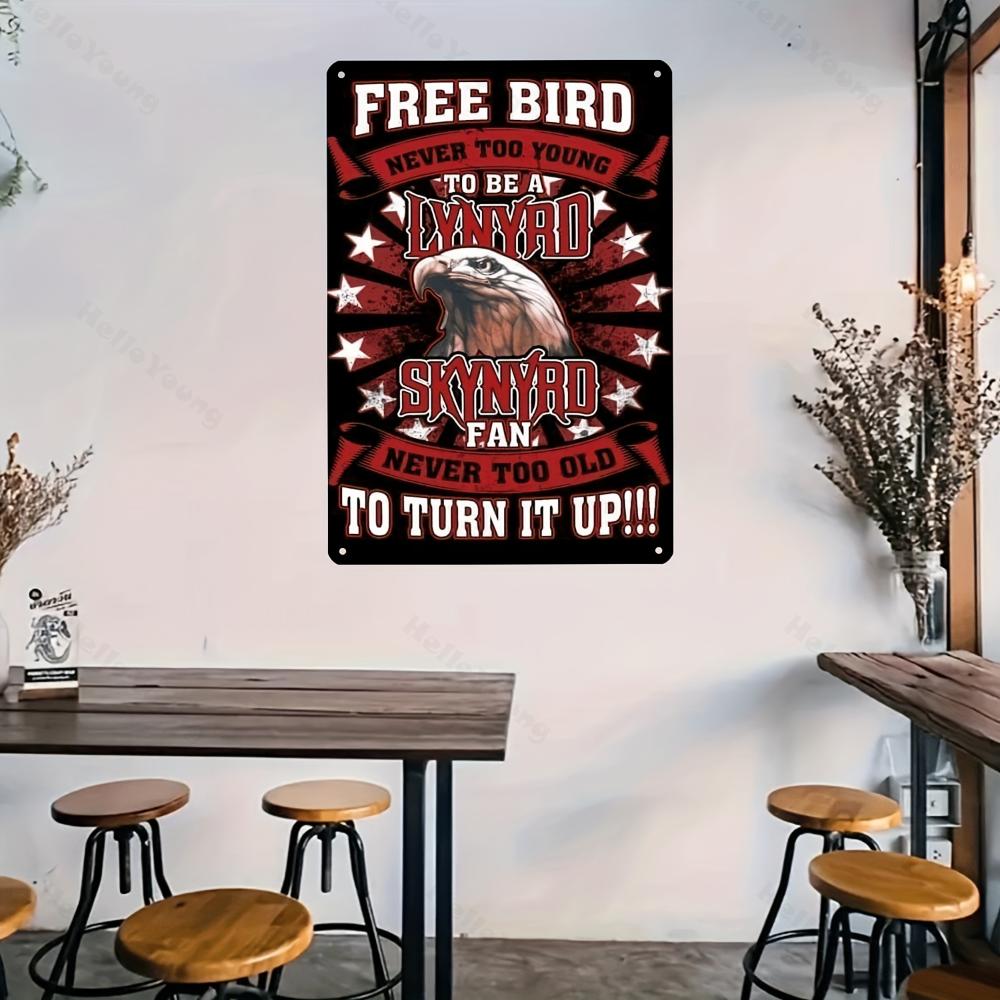 Free Bird Vintage Metal Wall Art Classic Rock Band Iron Decor Ideal for Home Bar Cafe Office Indoor Outdoor Display